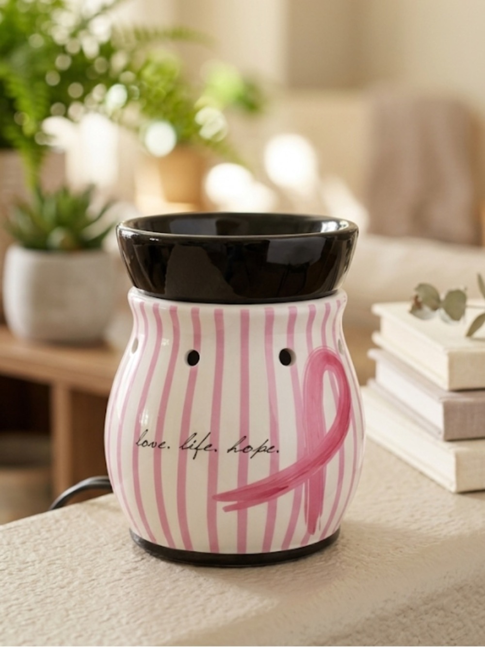 Scentsy Wax Warmer Love, Life, Hope, Pink Ribbon Breast Cancer Awareness